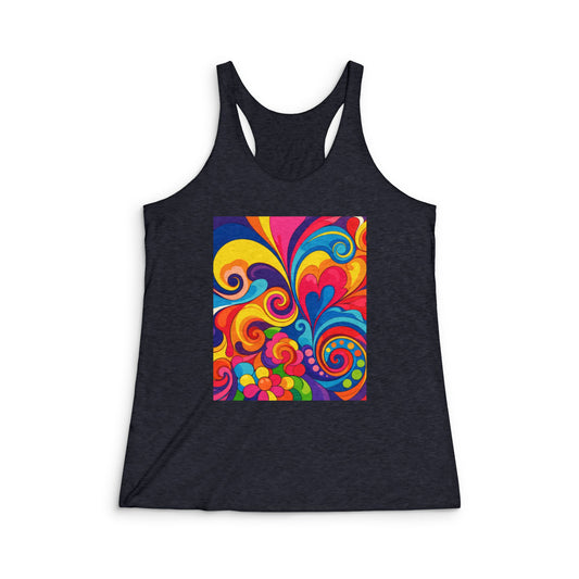 Psychedelic Swirl Racerback Tank - Colorful Retro Heart Floral Print