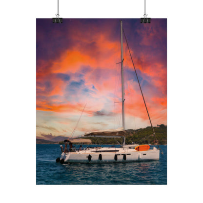 Sailboat Sunset Rolled Poster | Nautical Wall Art, Marina Sunset Print