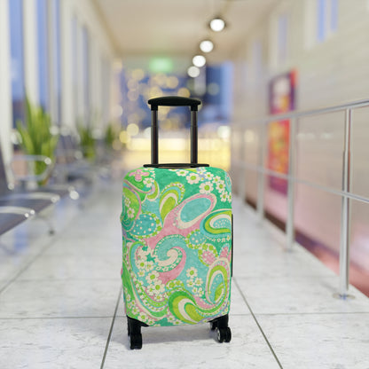 Pastel Paisley Luggage Cover – Floral Green Travel Protector