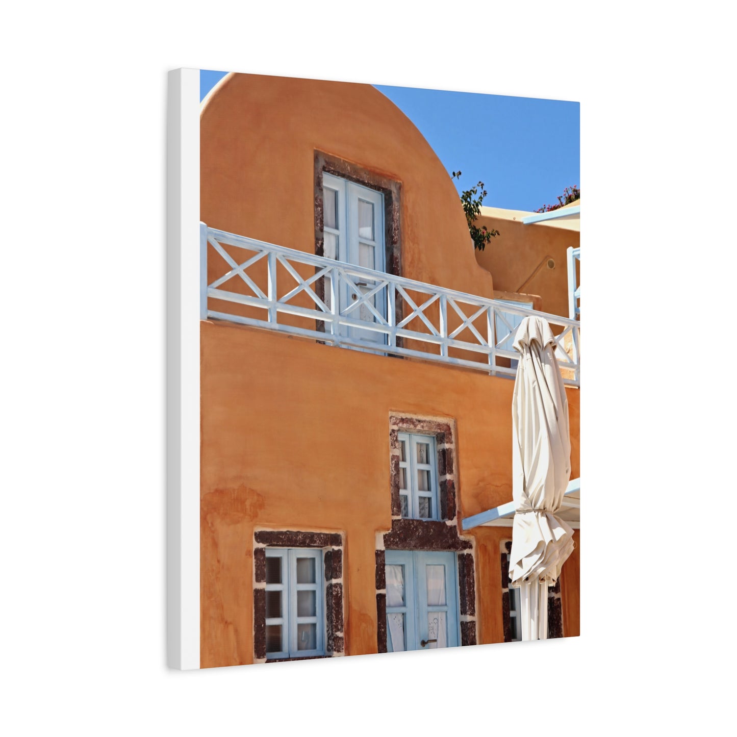 Oia Santorini Orange Facade Canvas — Mediterranean Terracotta Matte Wall Art