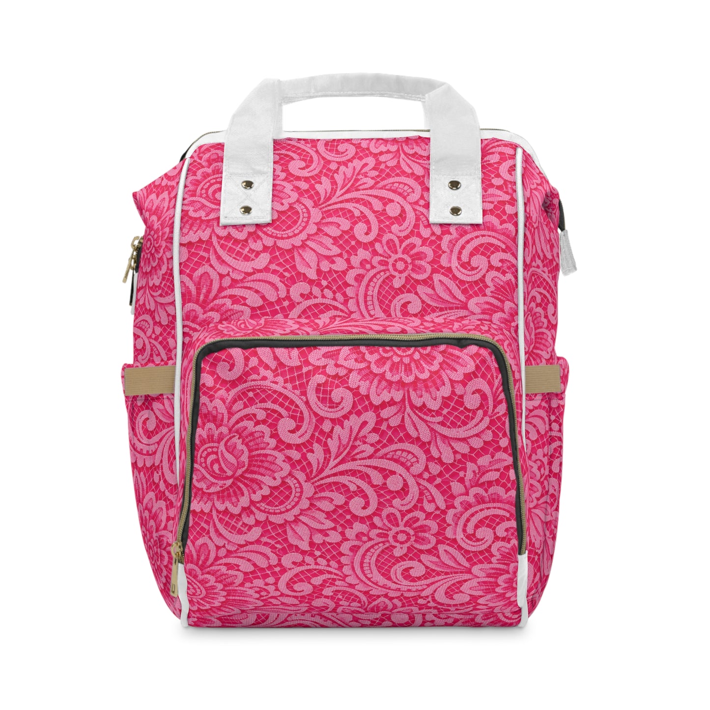 Pink Floral Diaper Backpack - Multifunctional Baby Nappy Bag with Large Pockets