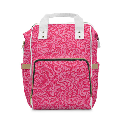 Pink Floral Diaper Backpack - Multifunctional Baby Nappy Bag with Large Pockets