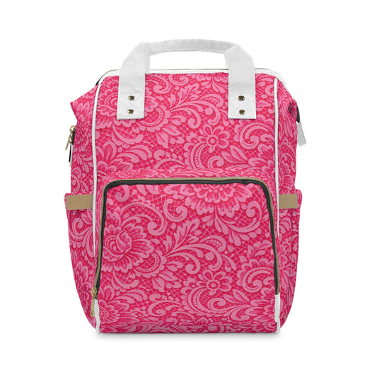 Pink Floral Diaper Backpack - Multifunctional Baby Nappy Bag with Large Pockets