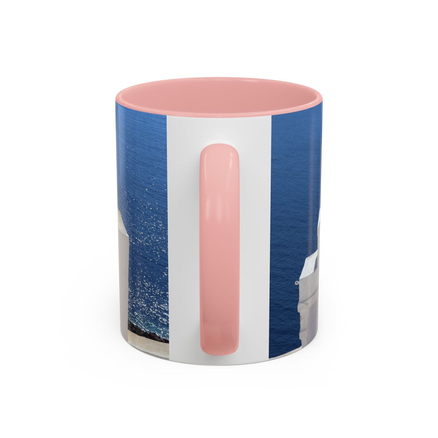 Santorini Bell Towers coffee mug | Greek island scene, blue sea accent mug