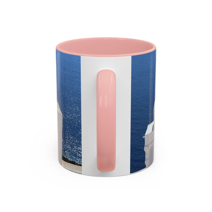 Santorini Bell Towers coffee mug | Greek island scene, blue sea accent mug