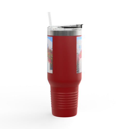 Santorini Blue Door Photo Travel Mug 40oz Insulated Tumbler
