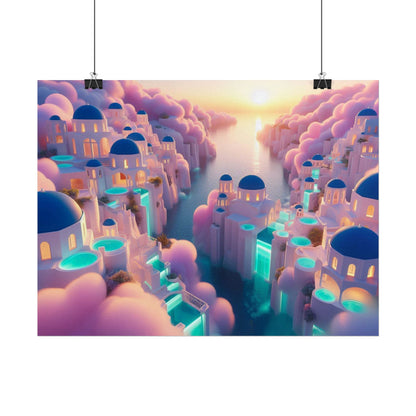 Dreamy Sunset Island Poster — Fantastical Cityscape Rolled Art Print