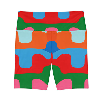 Women's Workout Shorts - Colorful Retro Wave All-Over Print