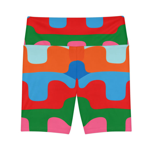 Women's Workout Shorts - Colorful Retro Wave All-Over Print