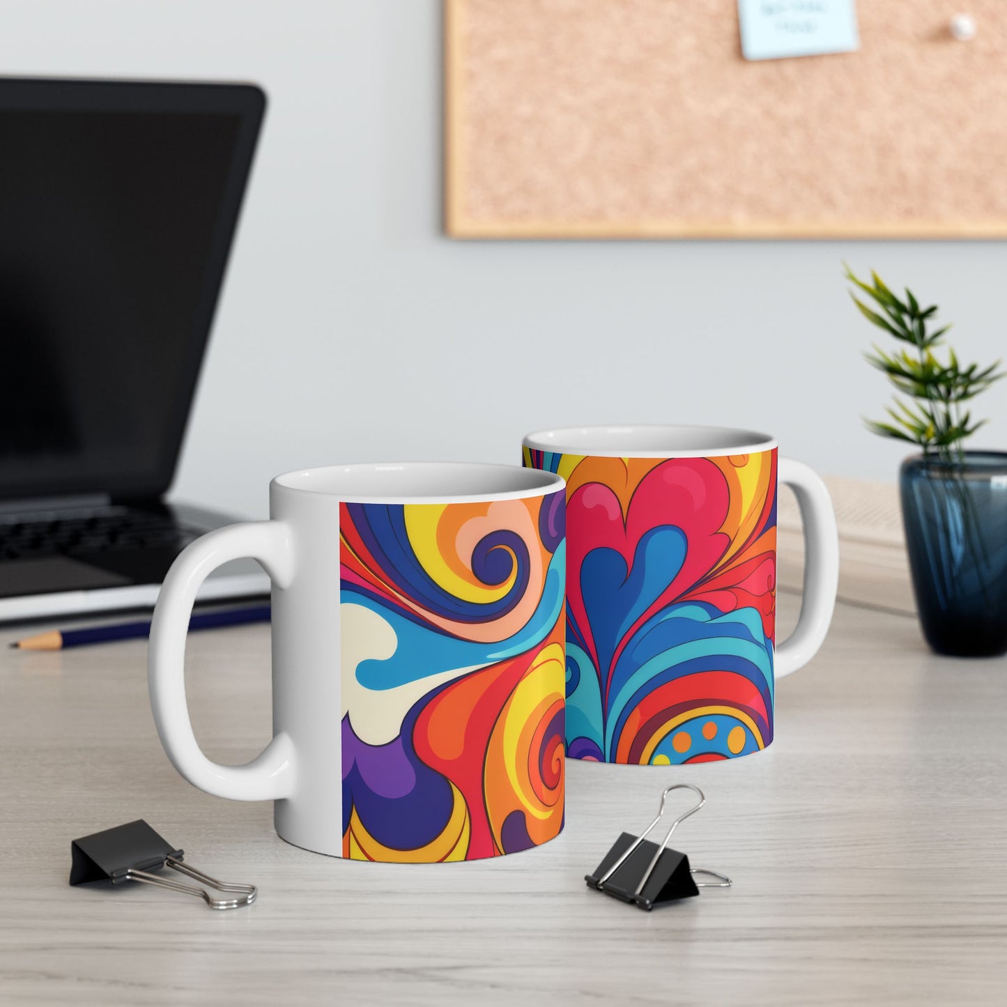 Psychedelic Swirl Ceramic Mug — Colorful Retro Floral 11oz & 15oz