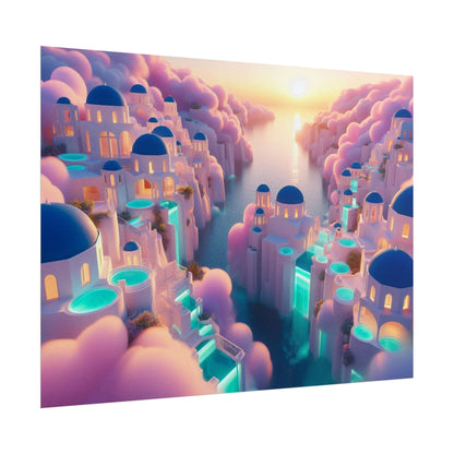 Dreamy Sunset Island Poster — Fantastical Cityscape Rolled Art Print