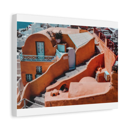 Santorini Orange Architecture Canvas, Oia Greece Terracotta Wall Art, Mediterranean Sunset Orange Home Decor
