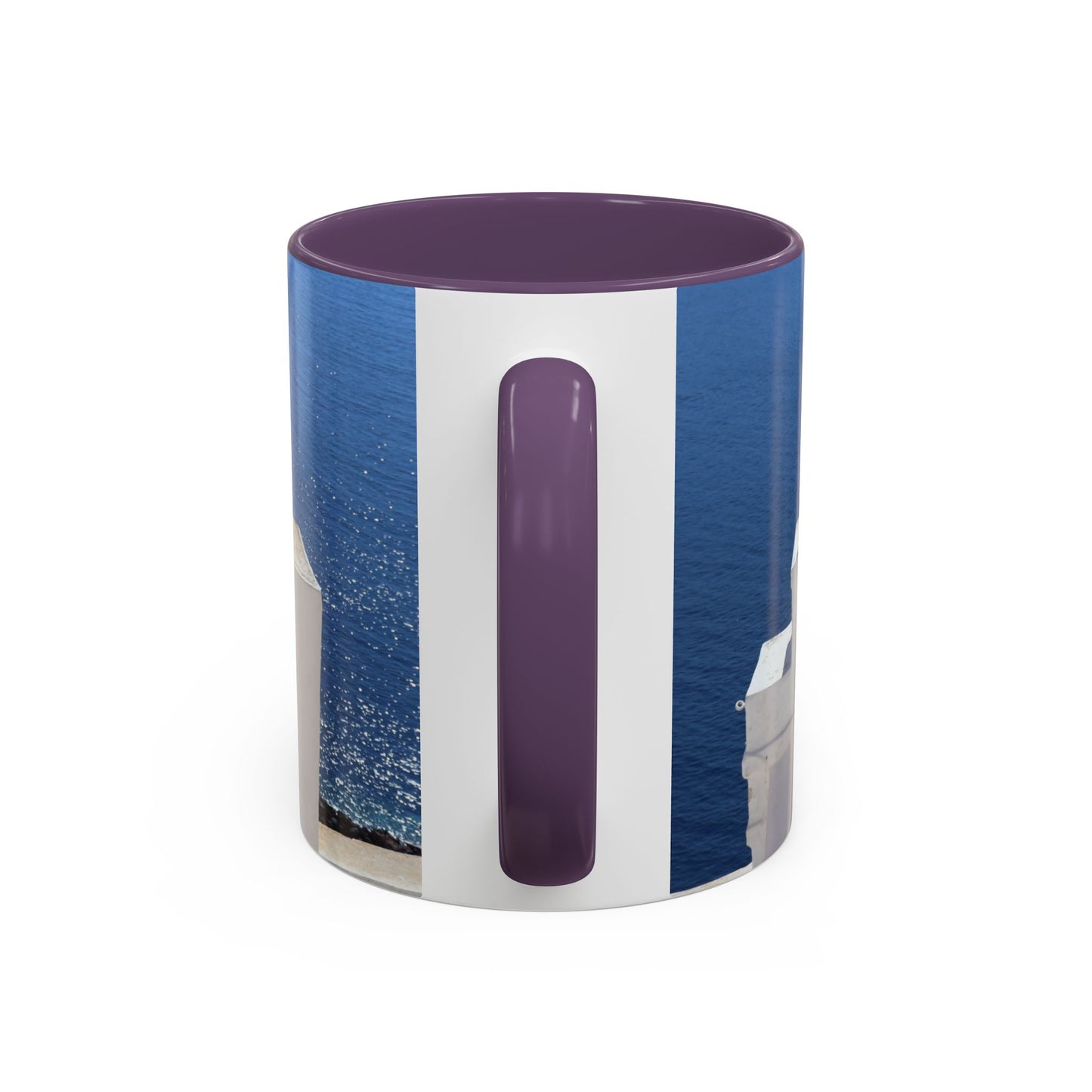 Santorini Bell Towers coffee mug | Greek island scene, blue sea accent mug