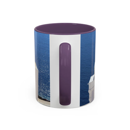 Santorini Bell Towers coffee mug | Greek island scene, blue sea accent mug