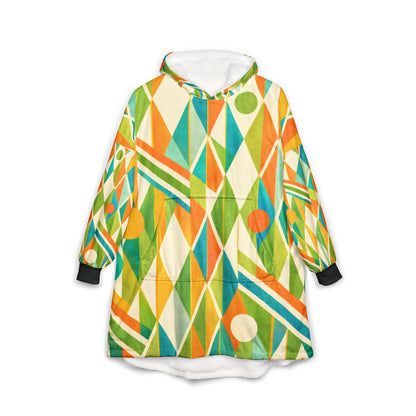Geometric Retro Hoodie - Vibrant Mid-Century Diamond & Stripe Pattern
