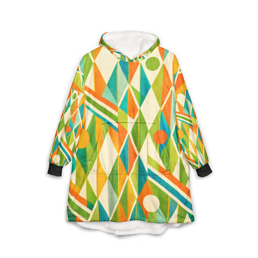 Geometric Retro Hoodie - Vibrant Mid-Century Diamond & Stripe Pattern