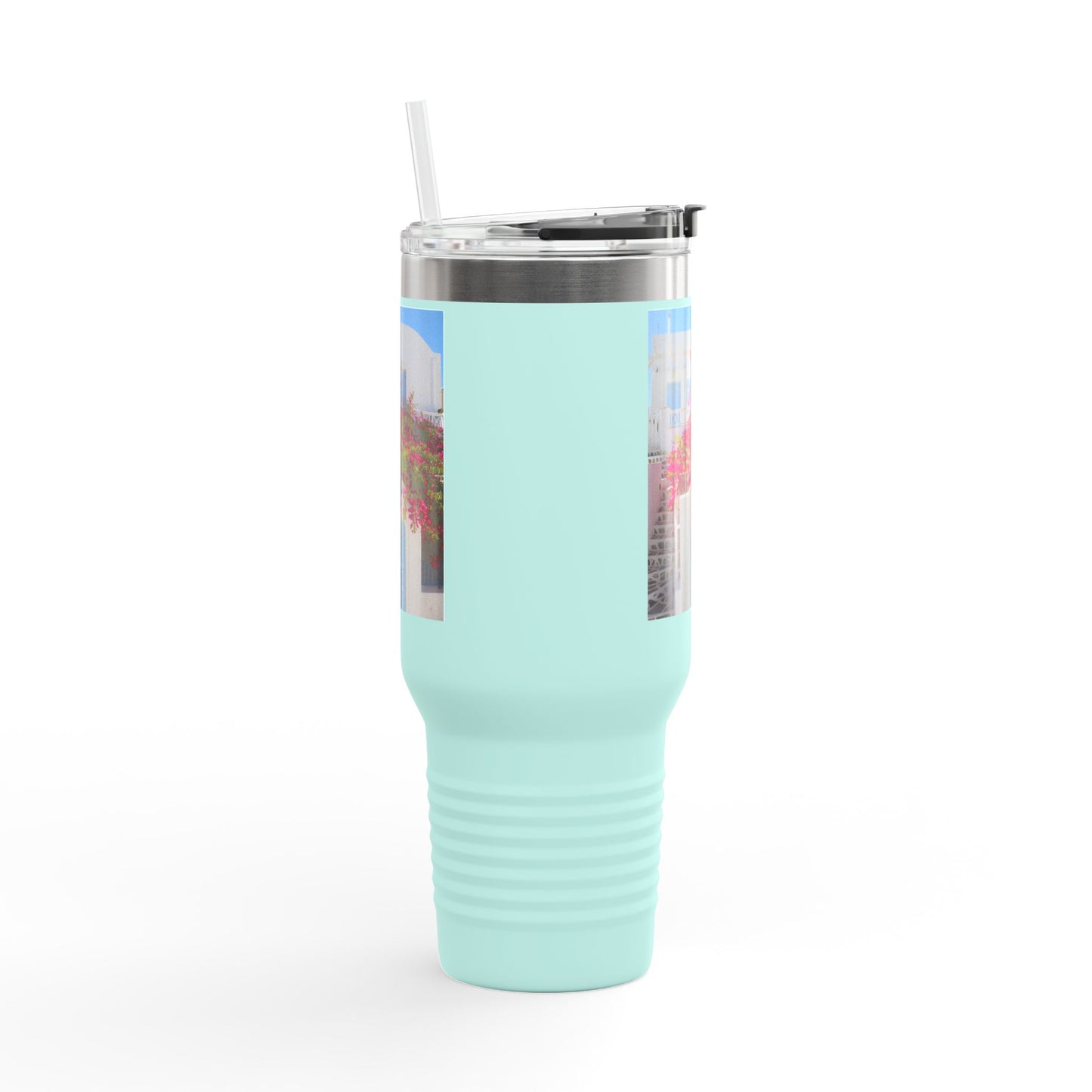 Oia Santorini Blue Door Travel Mug — 40oz Insulated Tumbler Greek Gift
