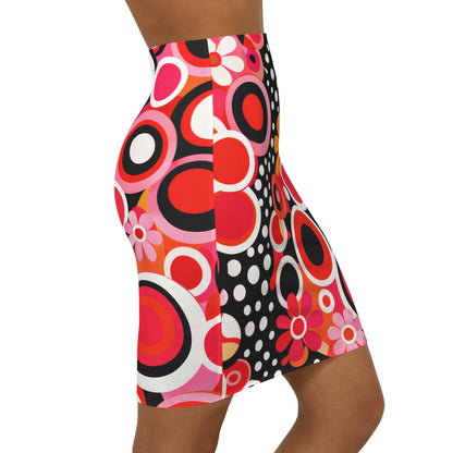 Retro Floral Circle Pencil Skirt — Vibrant 60s-Inspired Mid-Waist Skirt