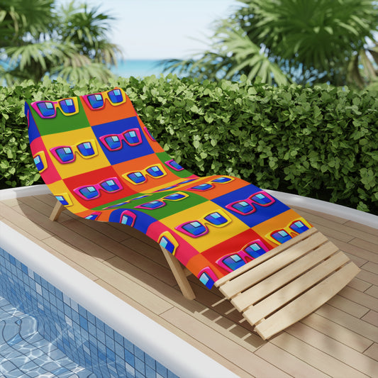 Pop Art Sunglasses Beach Towel — Retro Colorful Grid Summer Towel