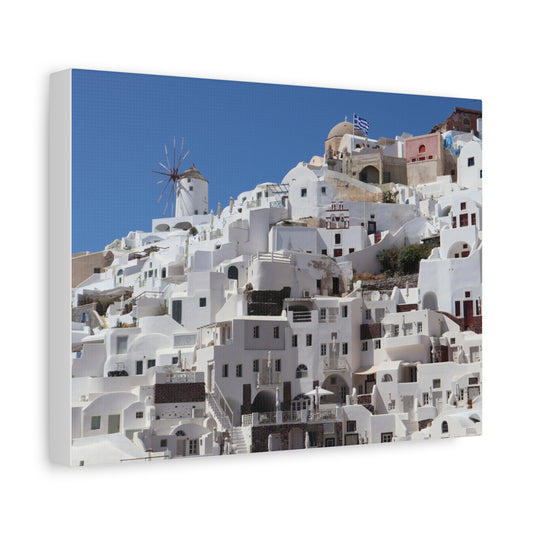 Santorini White Houses Canvas, Matte Stretched Canvas Wall Art