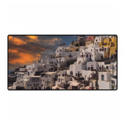 Santorini Sunset Mouse Pad, Oia Greece Desk Decor, Mediterranean Architecture Office Accessory