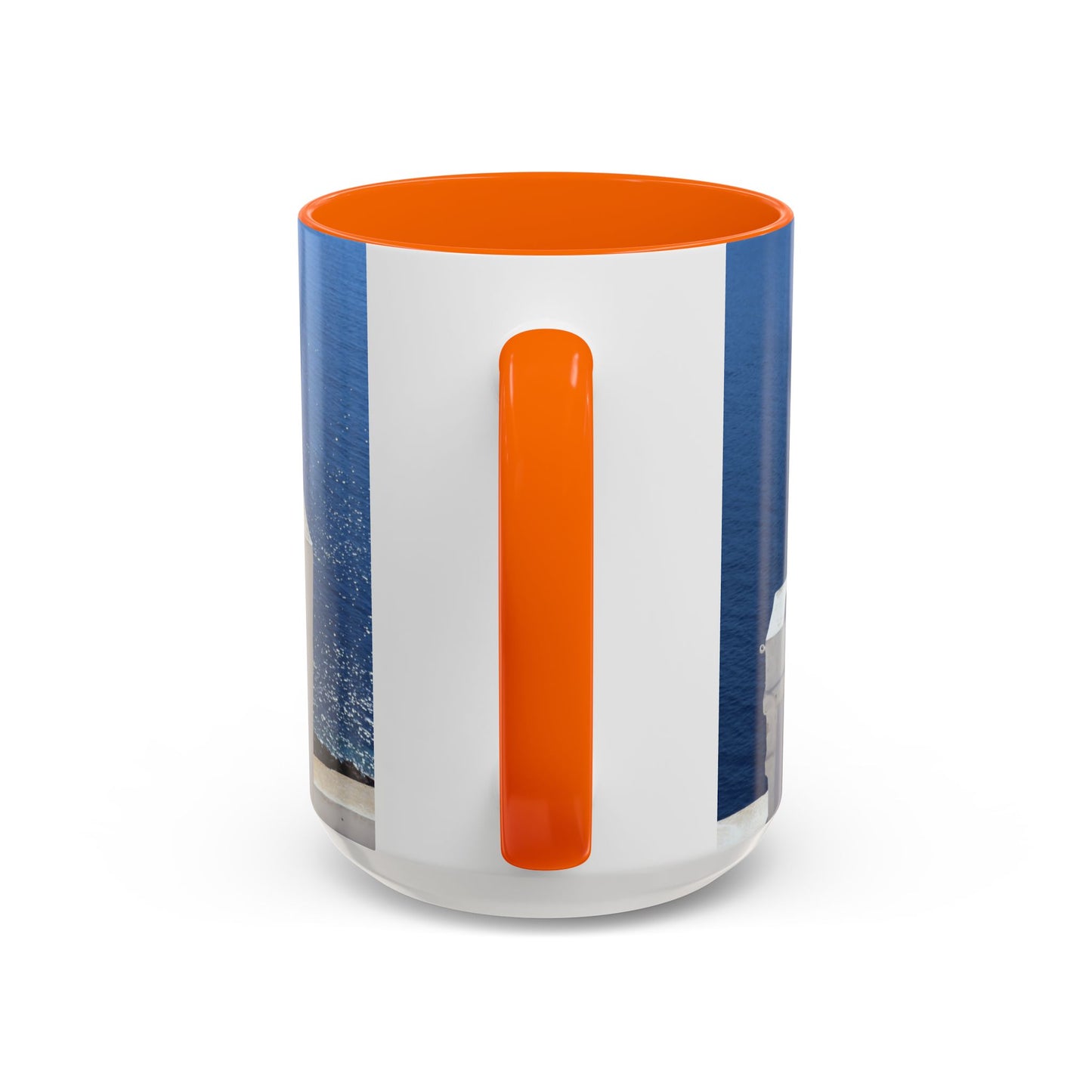 Santorini Bell Towers coffee mug | Greek island scene, blue sea accent mug