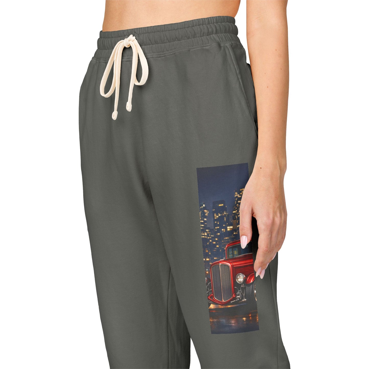 Retro Red Car City Night Print Men's Joggers