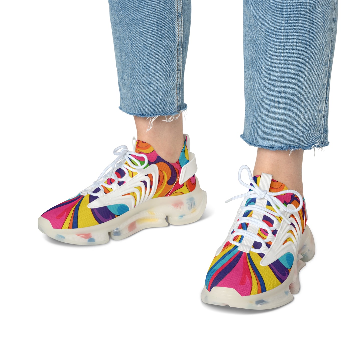 Women's Mesh Sneakers — Colorful Retro Rainbow Swirl Athletic Shoes