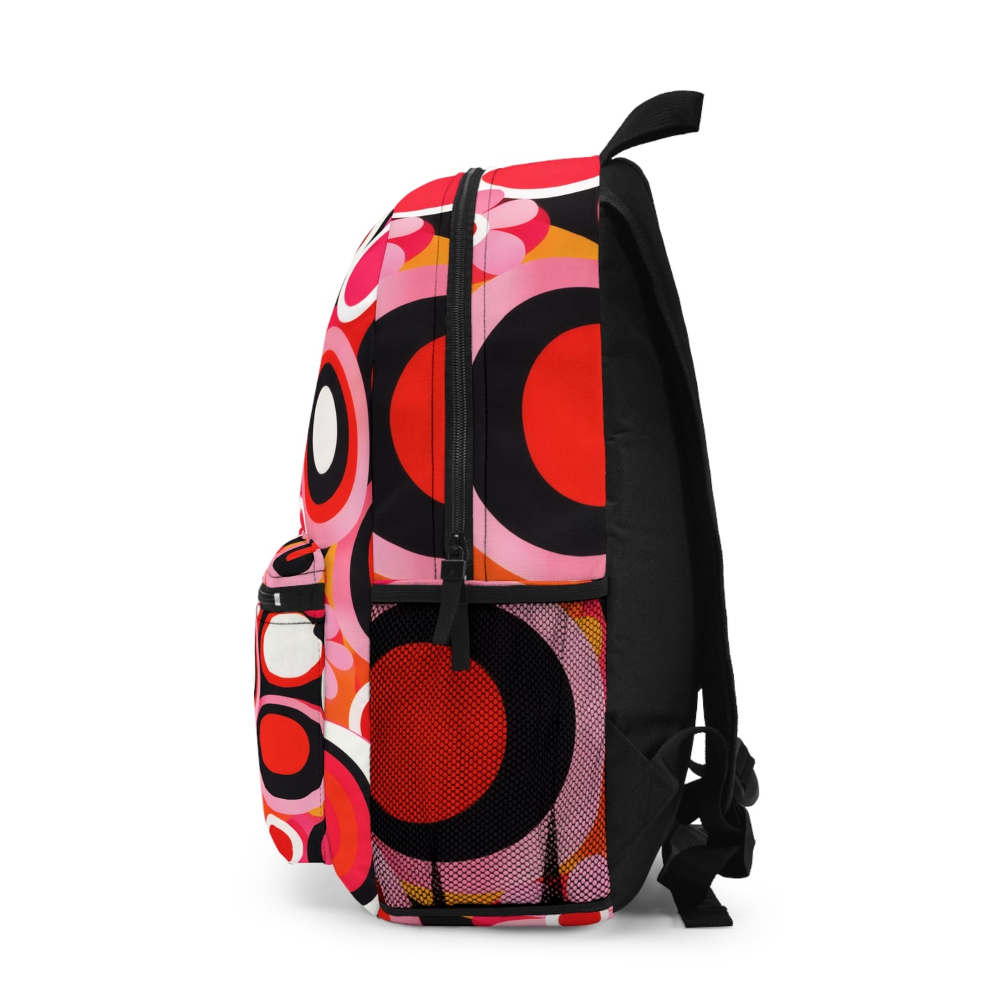 Retro Floral Circle Print Backpack – Colorful 60s-Inspired School & Everyday Bag