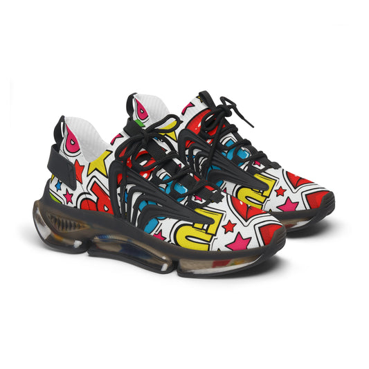 Women's Mesh Sneakers — Pop Art Lip & Stars Graphic Athletic Shoes
