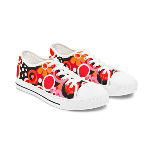 Retro Pop Circles Low Top Sneakers — Women's Colorful Floral Dot Print