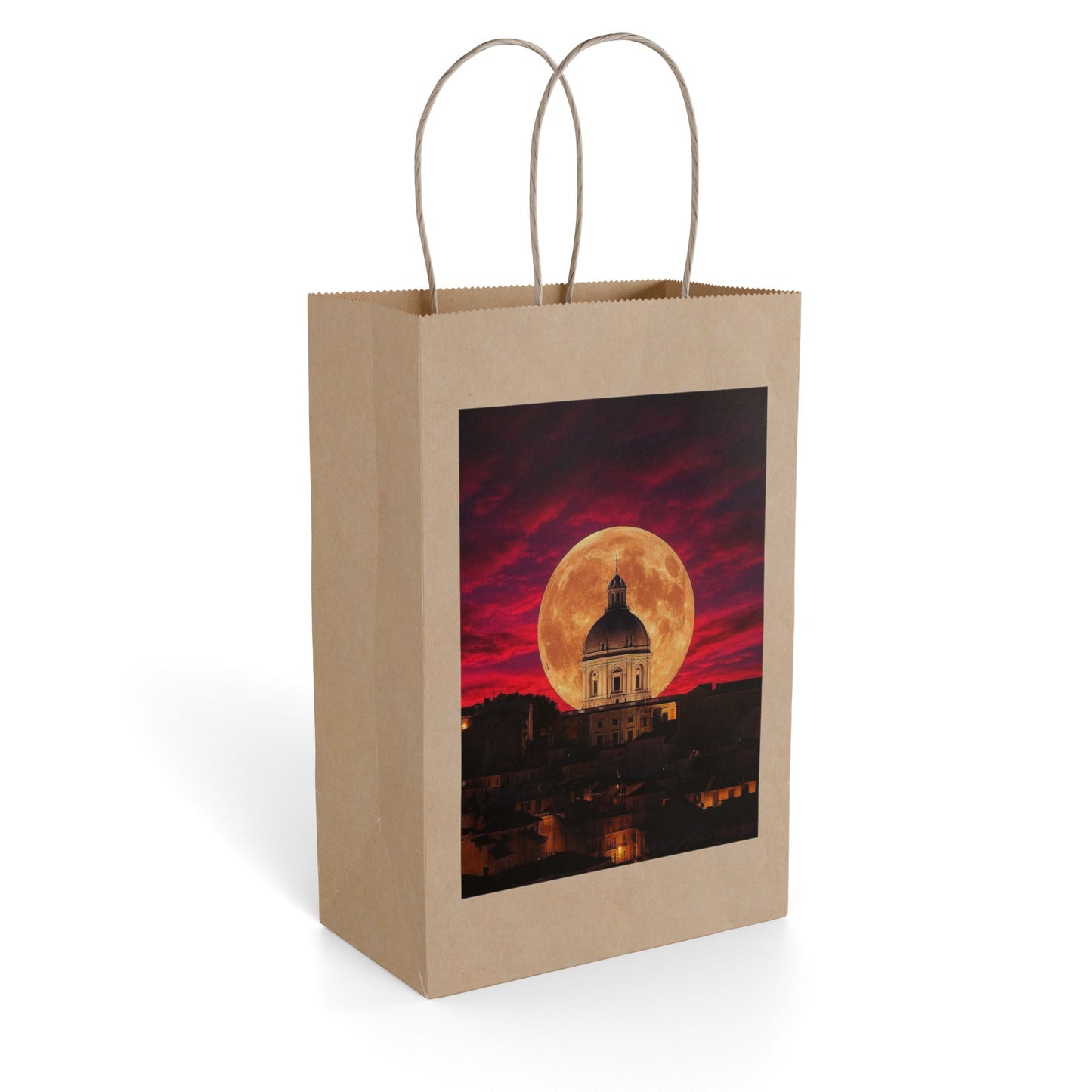 Moonlit Cityscape Gift Bag — Full Moon at Sunset Paper Gift Bag