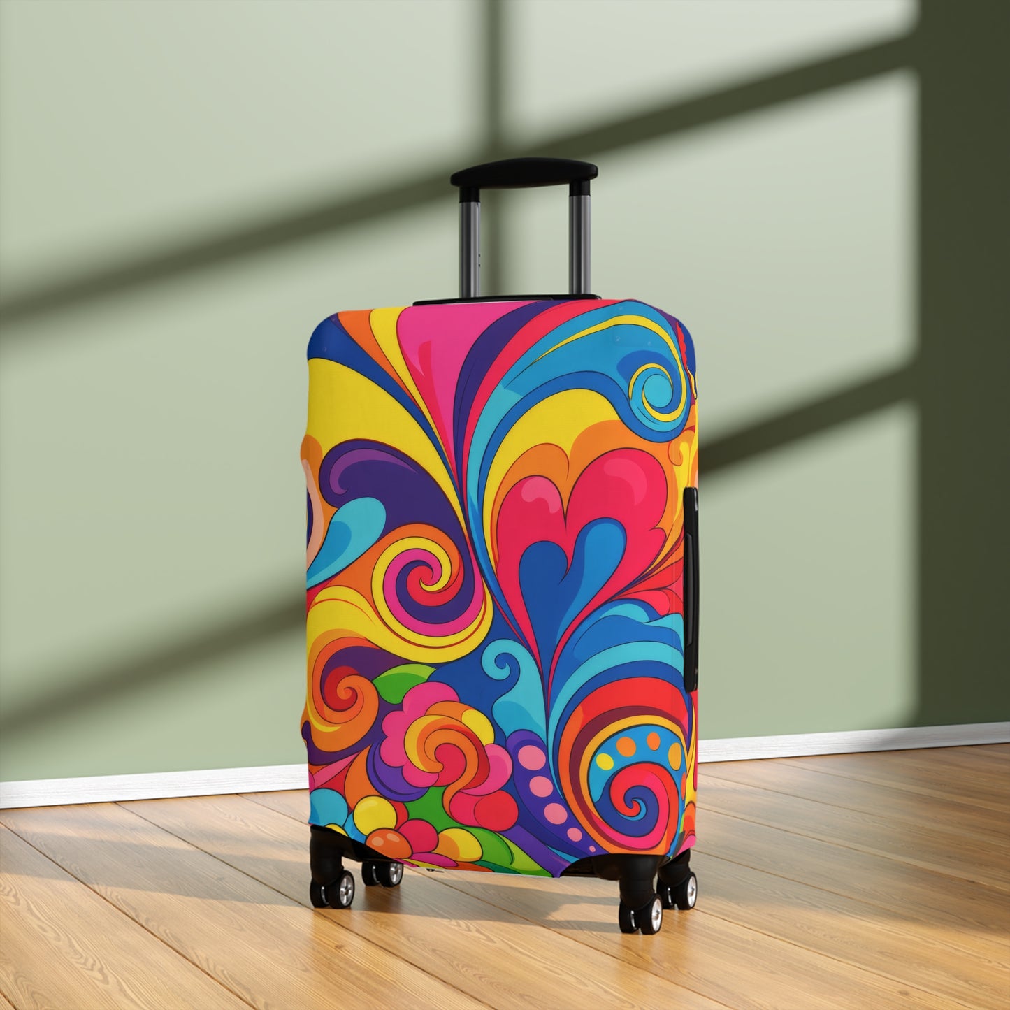 Psychedelic Swirl Luggage Cover — Colorful Retro Travel Protector