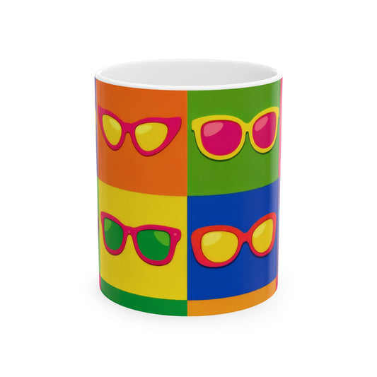 Pop Art Sunglasses Ceramic Mug | Warhol-Style Colorblock Coffee Cup (11oz, 15oz)