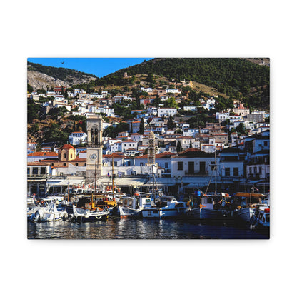 Hydra Island Greece Canvas Print, Mediterranean Harbor Wall Art, Greek Island Coastal Decor, Scenic Travel Photography Poster
