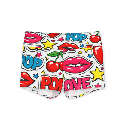 Pop Art Love Yoga Shorts — Colorful Cherry & Lip Graphic Activewear