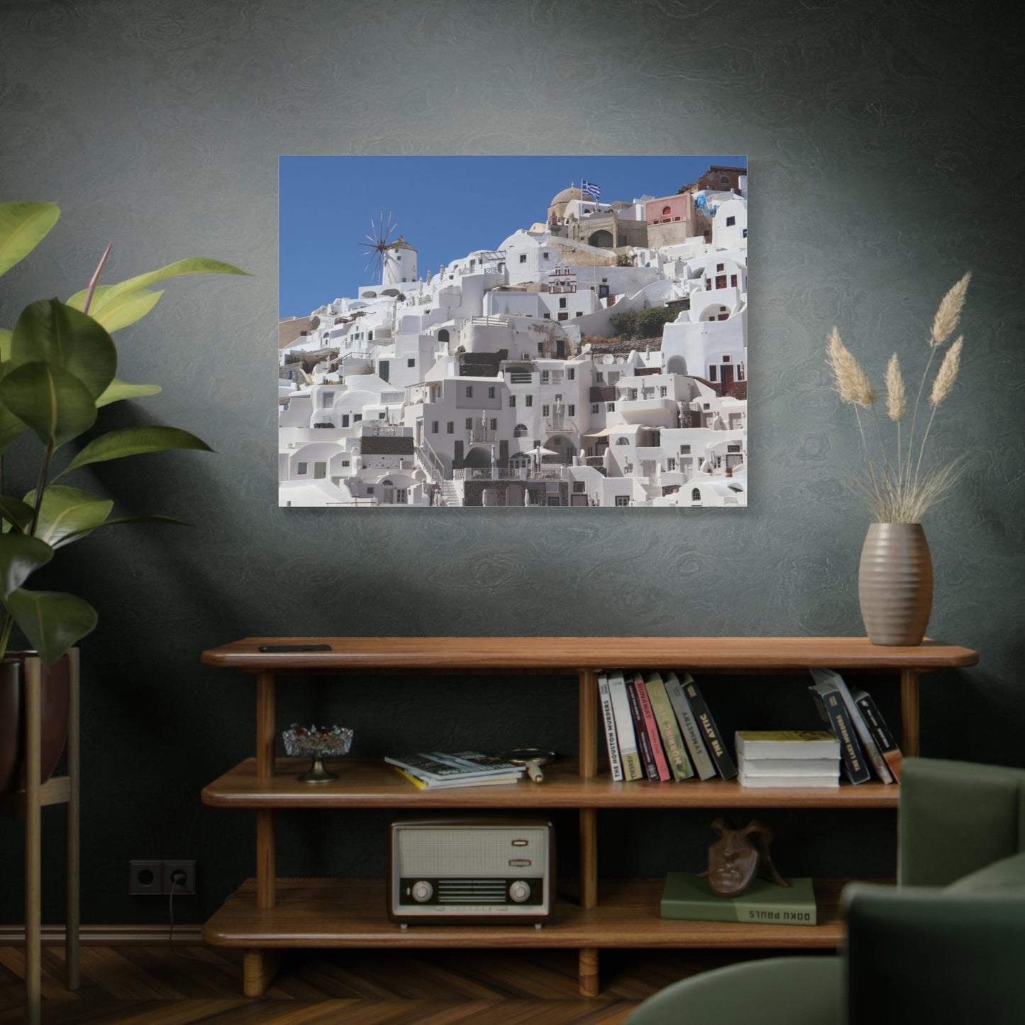 Oia Santorini White Houses Canvas — Matte Stretched Greek Island Wall Art