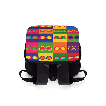 Colorful Pop Art Sunglasses Backpack — Retro Grid Shoulder Backpack