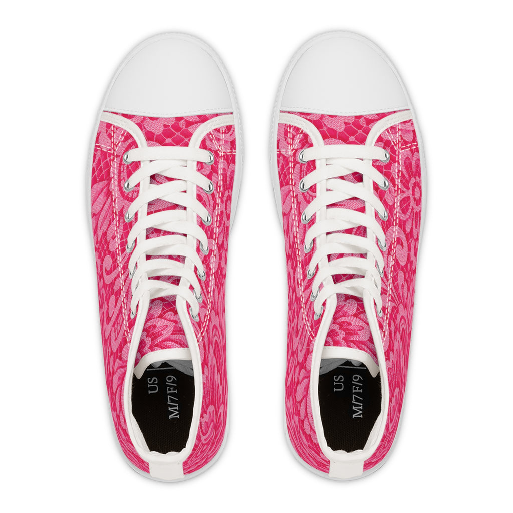 Pink Lace Floral High-Top Sneakers