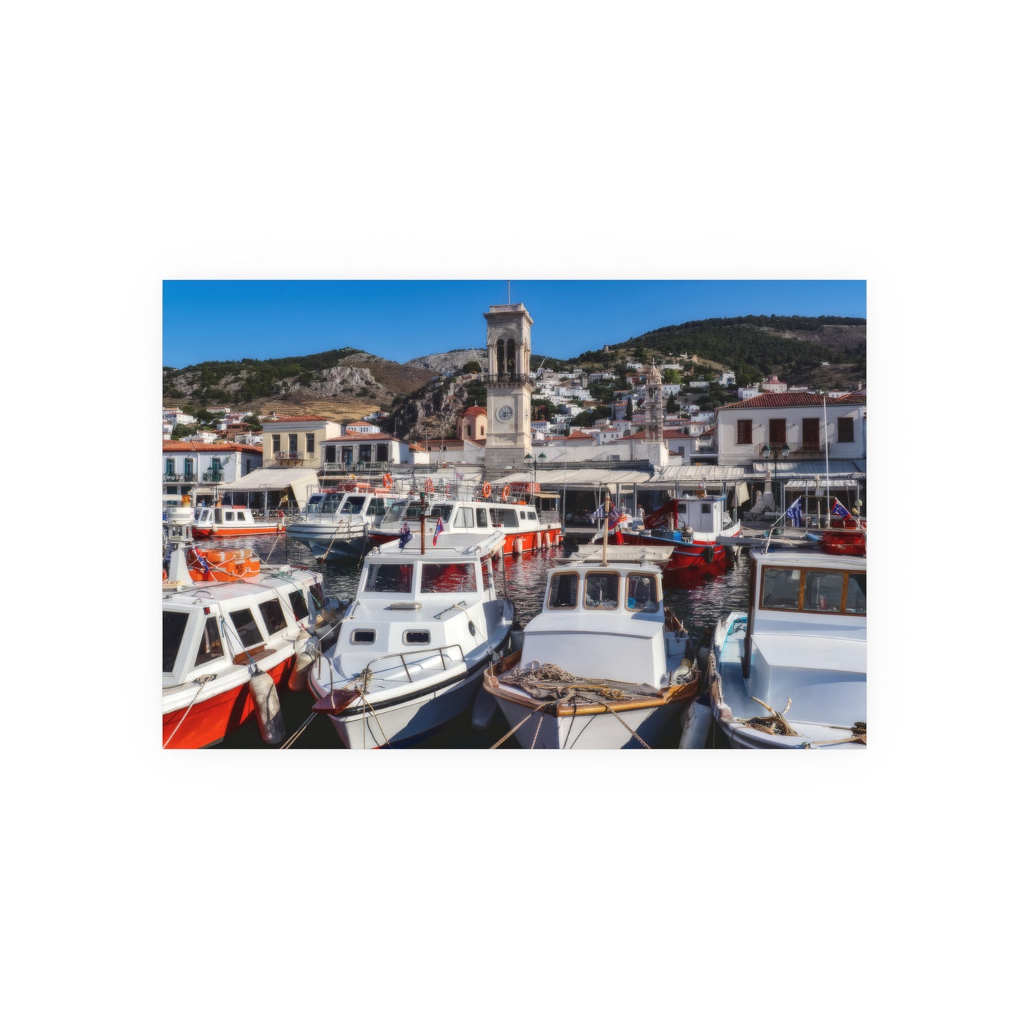 Hydra Island Greece Poster, Mediterranean Harbor Wall Art, Greek Island Boat Photography, Nautical Coastal Decor, Scenic Travel Print Art