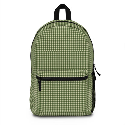 Green Gingham Backpack — Casual Plaid School & Daypack