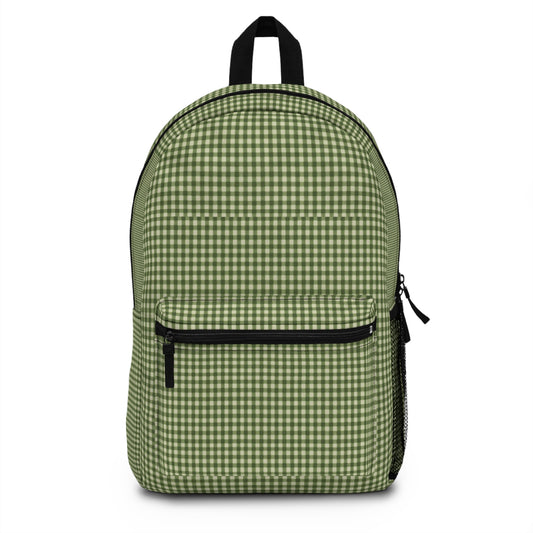 Green Gingham Backpack — Casual Plaid School & Daypack