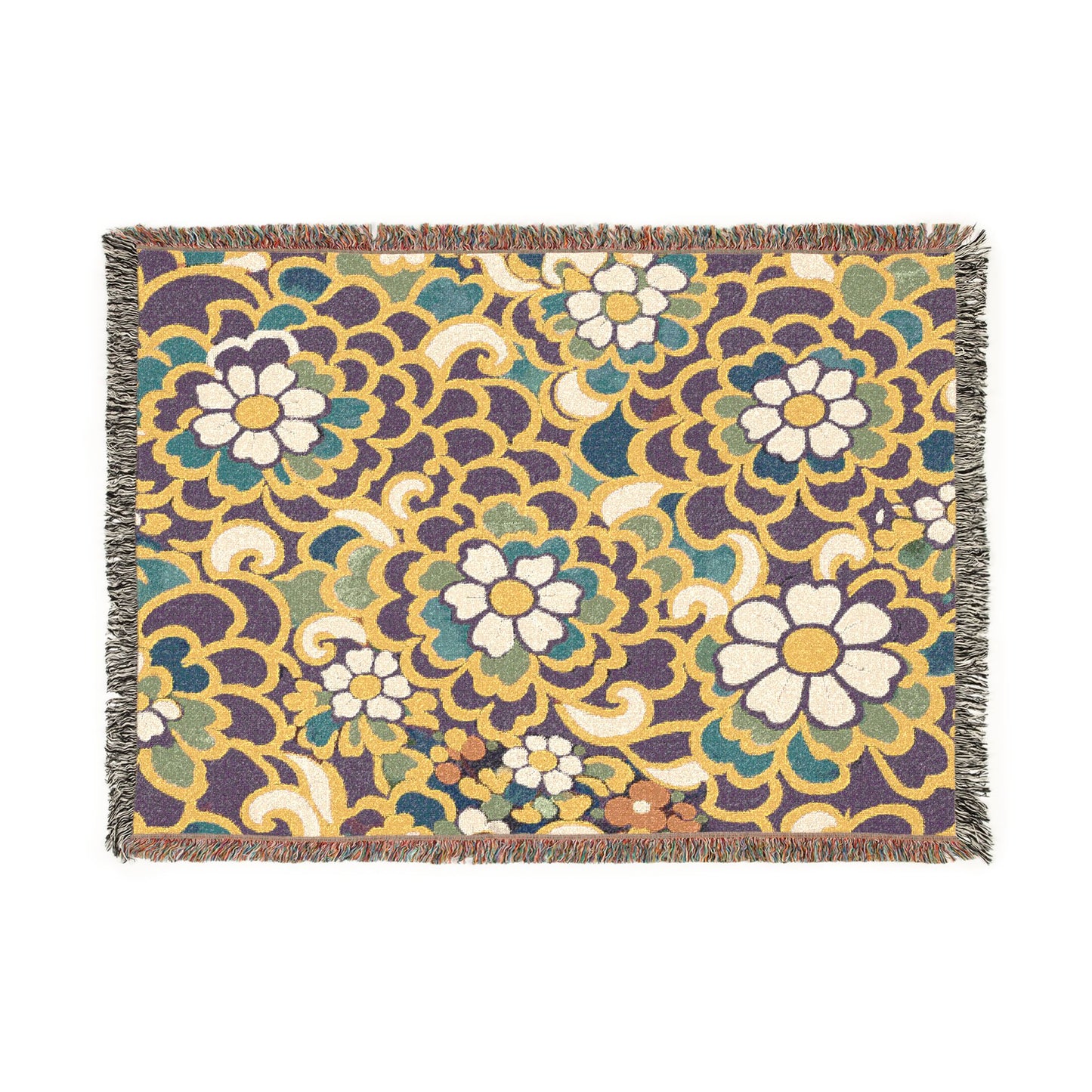 Retro Floral Woven Blanket | Vintage Flower Pattern Throw