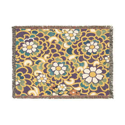 Retro Floral Woven Blanket | Vintage Flower Pattern Throw