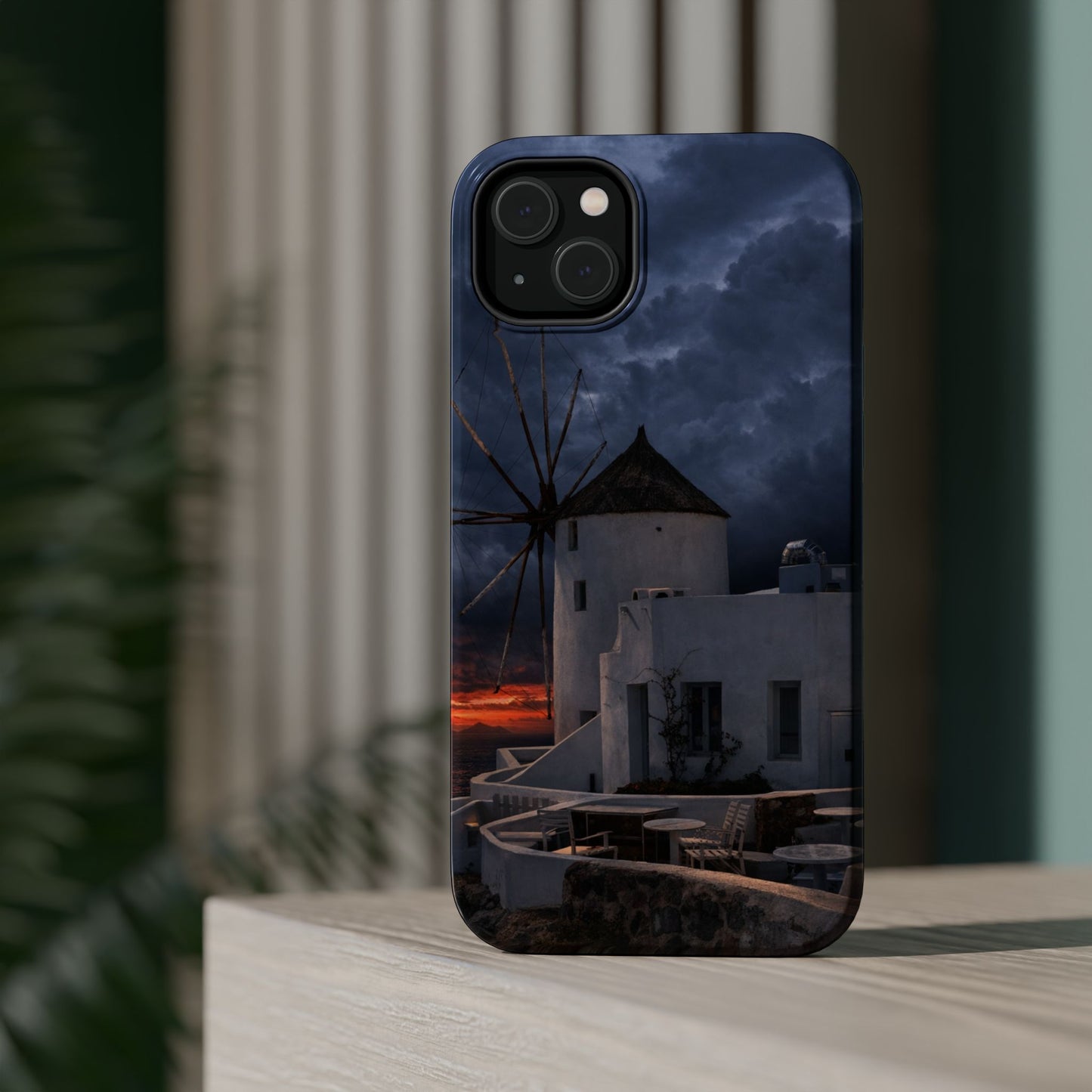Santorini Windmill Sunset phone case | Magnetic impact-resistant case Greek Island Travel Gift