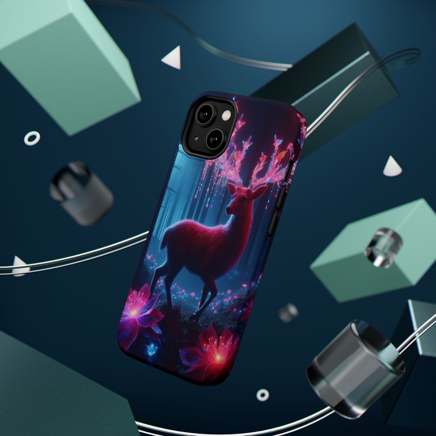 Magnetic Impact-Resistant Phone Case — Neon Fantasy Deer Forest Design