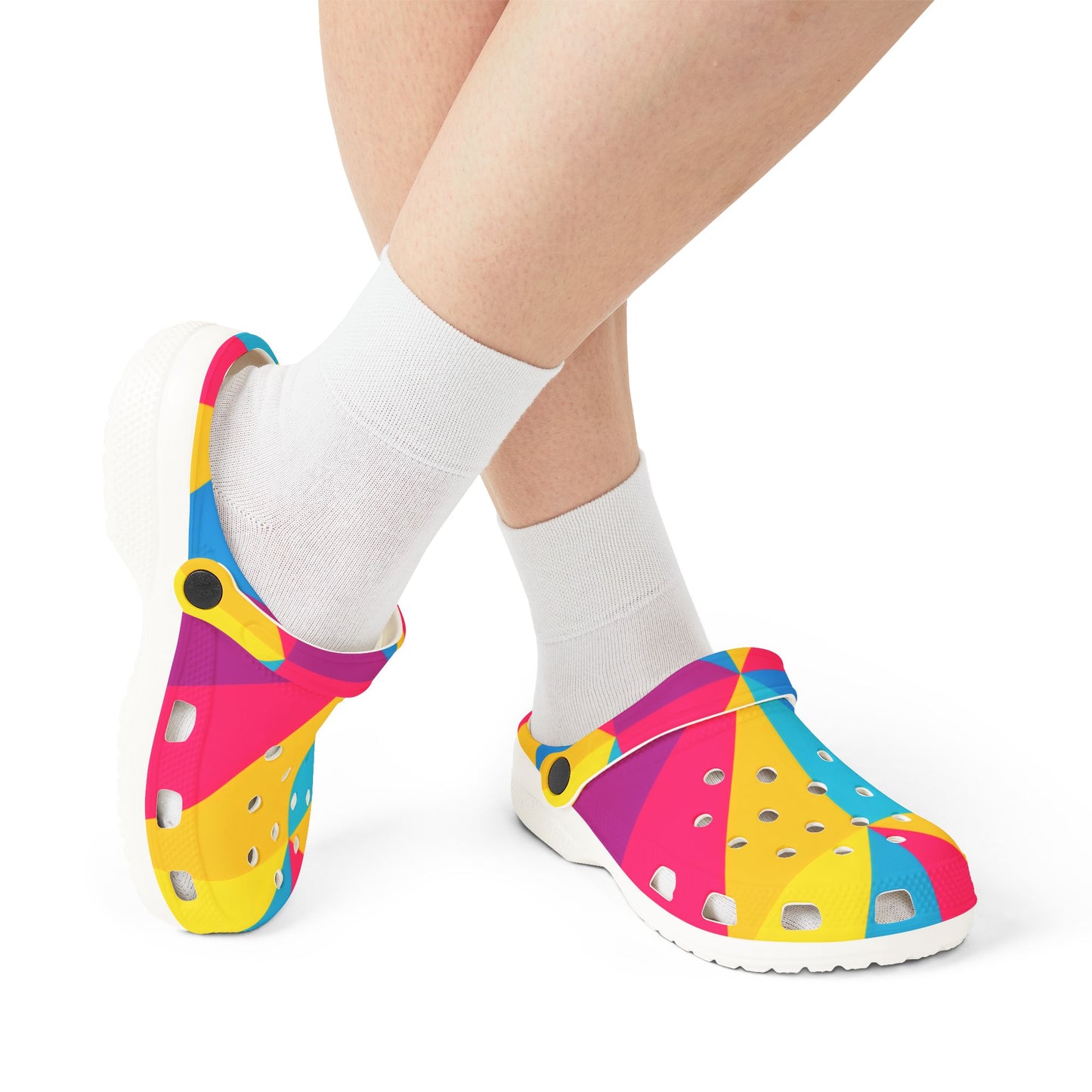 Colorful Geometric EVA Foam Clogs — Bright Patterned Slip-On Shoes