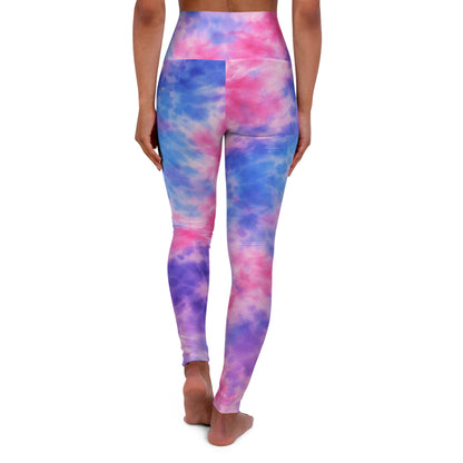 Tie-Dye High-Waist Yoga Leggings — Pink & Blue Cloud Print