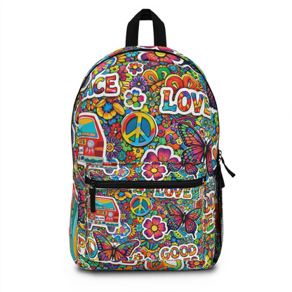 Hippie Floral 'Peace Love Good Vibes' Backpack — Retro Van & Peace Signs