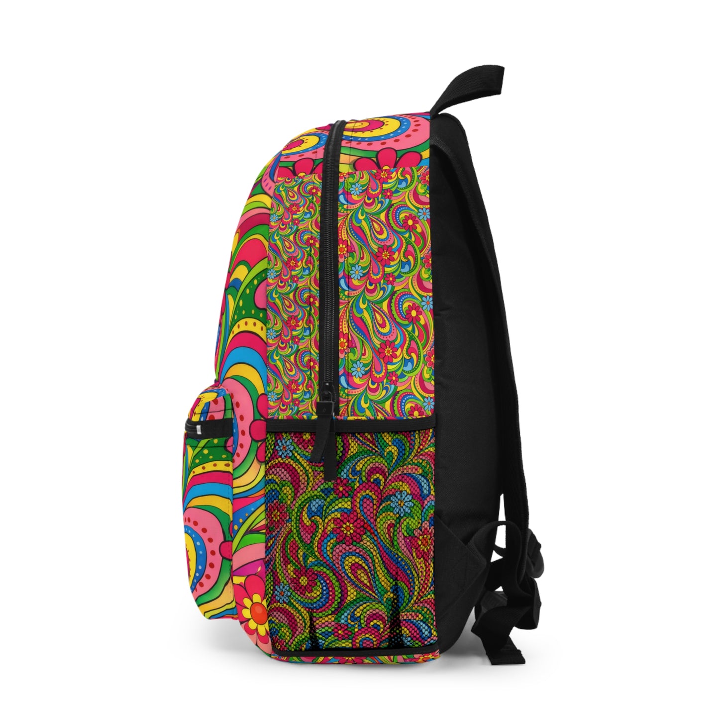 Psychedelic Paisley Backpack — Bright Floral Retro Daypack